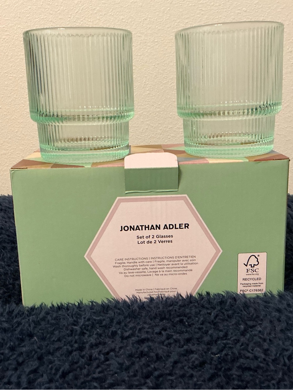 Jonathan Adler Mint Green Ribbed Glasses - Set of 2